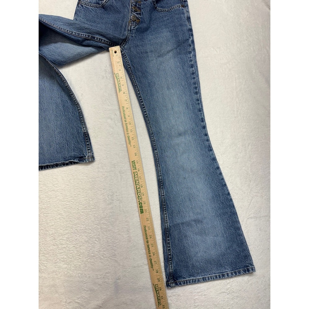 Vintage LEI Flare Jeans Womens 3 Medium Wash Button Fly Wide Leg Denim Y2K 90s - Picture 2 of 10